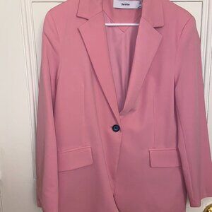 Pink Straight Fit Blazer with Shawl Collar